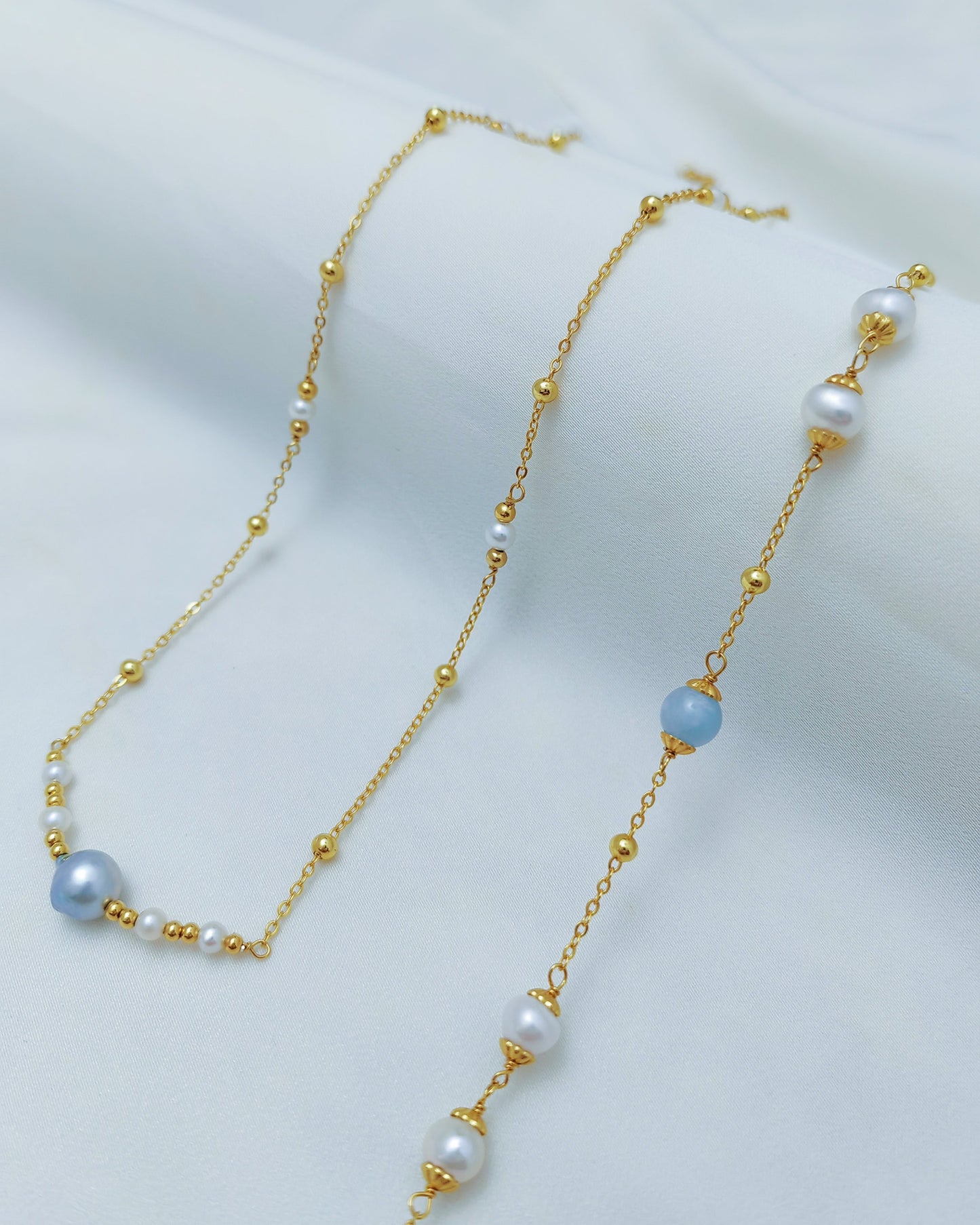 Dusty Blue Pearl Set (Bracelet & Necklace)