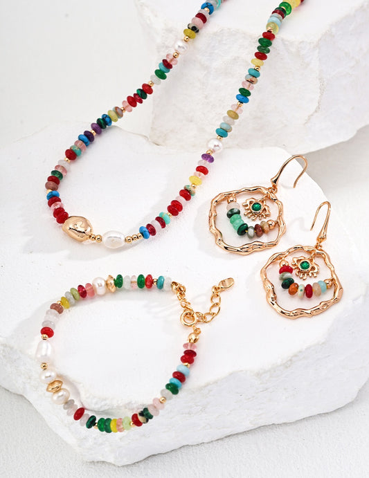 Vintage Dopamine Colorful Gemstone Jewelry Set