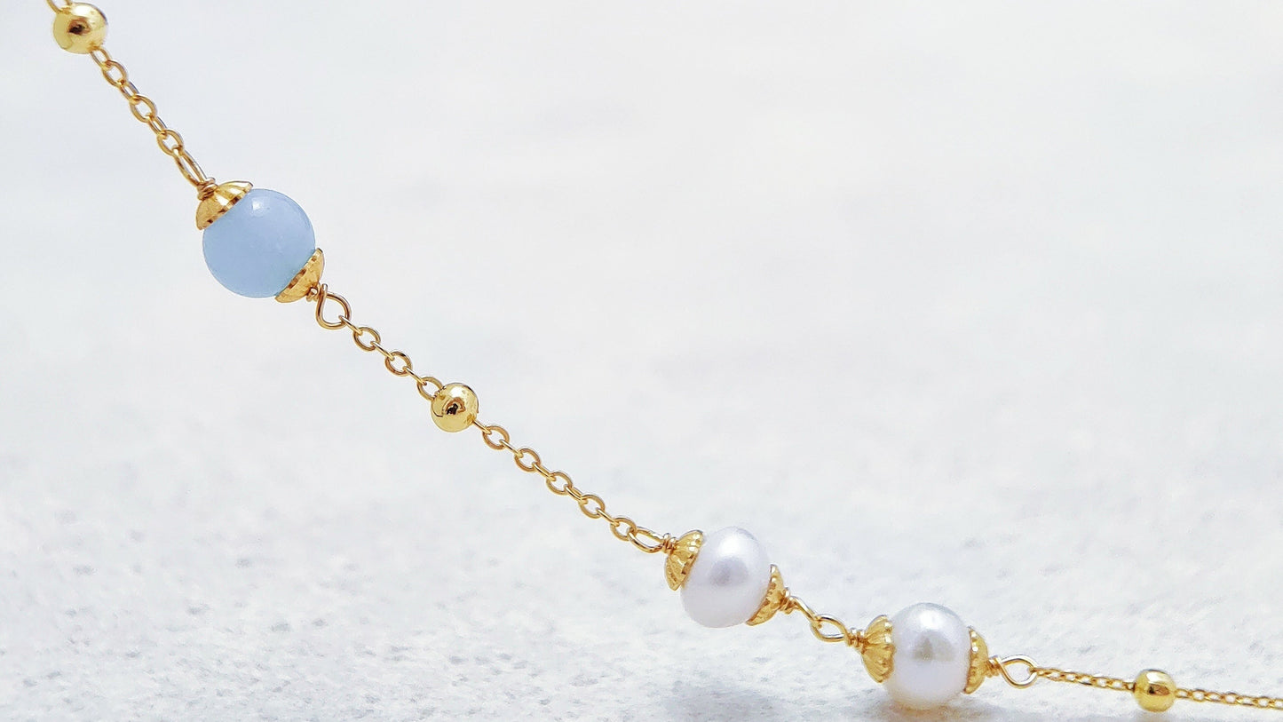 Dusty Blue Pearl Set (Bracelet & Necklace)